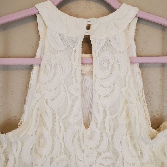 Altar'd State Cream Floral Lace High Neck Halter Tunic Swing Lined Mini Dress - Picture 3 of 5